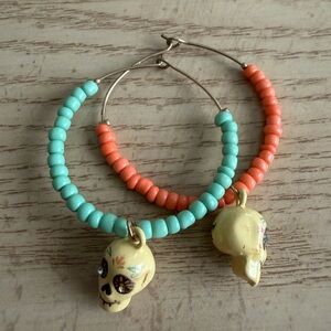 Disney Turquoise and Coral Skull Hoop Earrings